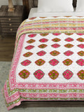 BLOCKS OF INDIA Hand Block Printed Cotton King Size Quilt (Pink Peach Rose)
