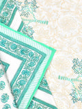 Cotton Single Size Quilt Hand Block Print for Light Winters (150x225 cm) (Light Green Tree)