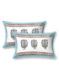 Hand Block Printed 40's Cotton Super King Size Bedsheet(290 x 290) (116 Blue Grey Motif)