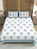 Hand Block Printed 40's Cotton Super King Size Bedsheet(290 x 290) (116 Blue Grey Motif)
