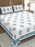 Hand Block Printed 40's Cotton Super King Size Bedsheet(290 x 290) (116 Blue Grey Motif)