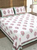 Hand Block Printed 40's Cotton Super King Size Bedsheet(290x 290) (116 Green Flower)