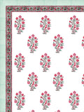 Hand Block Printed 40's Cotton Super King Size Bedsheet(290x 290) (116 Green Flower)
