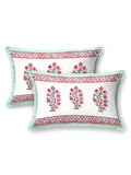 Hand Block Printed 40's Cotton Super King Size Bedsheet(290x 290) (116 Green Flower)