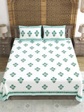 Hand Block Printed 40's Cotton Super King Size Bedsheet(290 x 290) (116 Green Turquoise Flower)