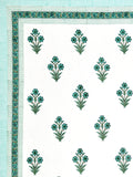 Hand Block Printed 40's Cotton Super King Size Bedsheet(290 x 290) (116 Green Turquoise Flower)