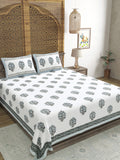 Hand Block Printed 40's Cotton Super King Size Bedsheet(290 x 290) (116 Grey Brown Motif)