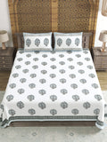 Hand Block Printed 40's Cotton Super King Size Bedsheet(290 x 290) (116 Grey Brown Motif)