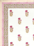 Hand Block Printed 40's Cotton Super King Size Bedsheet(290 x 290) (116 Pink Cream Flower)