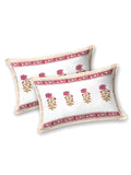 Hand Block Printed 40's Cotton Super King Size Bedsheet(290 x 290) (116 Pink Cream Flower)