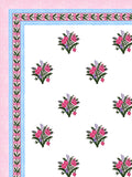 Hand Block Printed 40's Cotton Super King Size Bedsheet(290 x 290) (116 Pink Green Bunch)