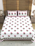 Hand Block Printed 40's Cotton Super King Size Bedsheet(290 x 290) (116 Pink Green Rose)