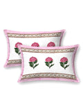 Hand Block Printed 40's Cotton Super King Size Bedsheet(290 x 290) (116 Pink Green Rose)