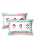 Hand Block Printed 40's Cotton Super King Size Bedsheet(290 x 290) (116 Turquoise Flower)