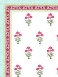 Hand Block Printed 40's Cotton Super King Size Bedsheet(290 x 290) (116 Turquoise Flower)