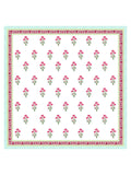 Hand Block Printed 40's Cotton Super King Size Bedsheet(290 x 290) (116 Turquoise Flower)