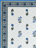 Hand Block Printed 100% Cotton Dohar King Size Reversible (Blue Green Flower)