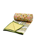 Hand Block Printed 100% Cotton Dohar King Size Reversible (Green Gad Buti)