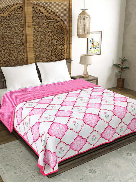 Cotton Dohar / Blanket King Bed Size Hand Block Printed (Pink Mughal)