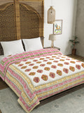BLOCKS OF INDIA Hand Block Printed Cotton King Size Quilt (Pink Peach Rose)