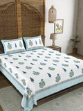 BLOCKS OF INDIA Hand Block Printed Cotton Super King Size Bedsheet(245 X 270 CM) (Color 12)