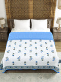 Hand Block Printed 100% Cotton Dohar King Size Reversible (Blue Green Flower)