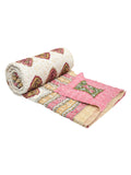 BLOCKS OF INDIA Hand Block Printed Cotton King Size Quilt (Pink Peach Rose)
