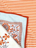 Hand Block Printed 100% Cotton Dohar King Size Reversible (Grey Orange Flower)