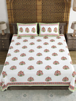 BLOCKS OF INDIA Hand Block Printed Cotton Super King Size Bedsheet(245 X 270 CM) (Color 14)