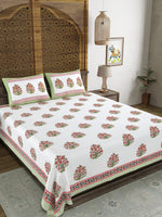 BLOCKS OF INDIA Hand Block Printed Cotton Super King Size Bedsheet(245 X 270 CM) (Color 14)