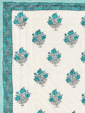 Cotton Medium/Queen Size Quilt Hand Block Print for Light Winters (70 x 100 Inches) (Turquoise Buta)