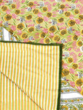 Hand Block Printed 100% Cotton Dohar King Size Reversible (Green Gad Buti)