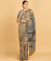 BLOCKS OF INDIA Hand Block Print Cotton Sarees For Women with Unstitched Blouse Piece Color 4