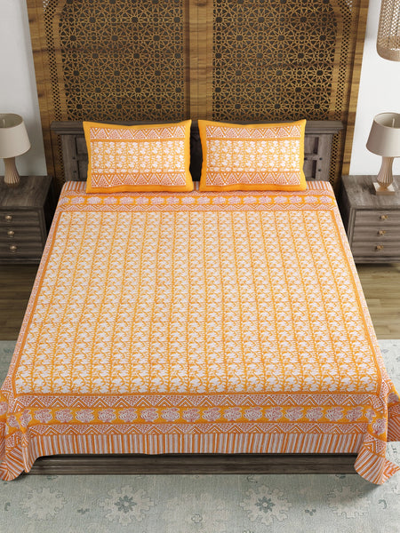 BLOCKS OF INDIA Hand Block Printed Cotton Super King Size Bedsheet(245 X 270 CM) (Color 1)