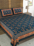 Hand Block Printed Cotton Super King Size Bedsheet(270x 270) (Batik Blue)