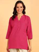 BLOCKS OF INDIA Cotton Hand Solid Color Kurti for Women - Hot Pink