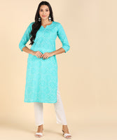 BLOCKS OF INDIA Cotton Hand Printed Long Kurti for Women