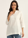 BLOCKS OF INDIA Cotton Hand Solid Color Kurti for Women - White