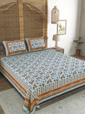 Hand Block Printed Cotton Super King Size Bedsheet(270x 270) (Batik Grey)