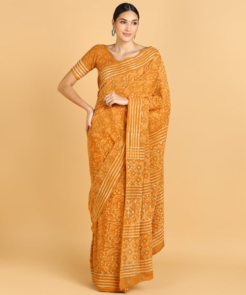 BLOCKS OF INDIA Hand Block Print Cotton Sarees For Women with Unstitched Blouse Piece Color 9