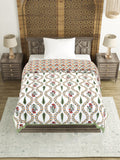 Cotton Single Size Quilt/ Rajai Hand Block Print for Light Winters (150x225 cm) (Green Patti)