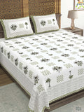Hand Block Printed Cotton Super King Size Bedsheet(270x 270) (PALM TREE GREEN )