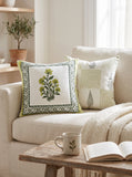 Rajasthani Handmade Hand Block Print Cotton Cushion Cover , Green Rose (5 Pcs)