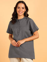 BLOCKS OF INDIA Cotton Solid Color Top for Women - Grey