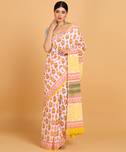 BLOCKS OF INDIA Hand Block Print Cotton Sarees For Women with Unstitched Blouse Piece Color 16