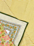 Cotton Single Size Quilt Hand Block Print for Light Winters (150x225 cm) (Green gad buti)