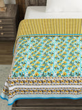 Cotton Single Size Quilt Hand Block Print for Light Winters (150x225 cm) (Blue gad buti)