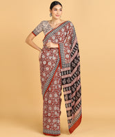 BLOCKS OF INDIA Hand Block Print Cotton Sarees For Women with Unstitched Blouse Piece Color 7