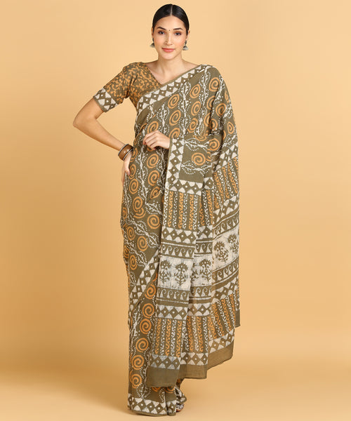 BLOCKS OF INDIA Hand Block Print Cotton Sarees For Women with Unstitched Blouse Piece Color 11
