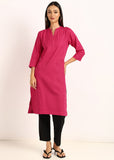 BLOCKS OF INDIA Cotton Hand Solid Long Kurti for Women Solid Pink